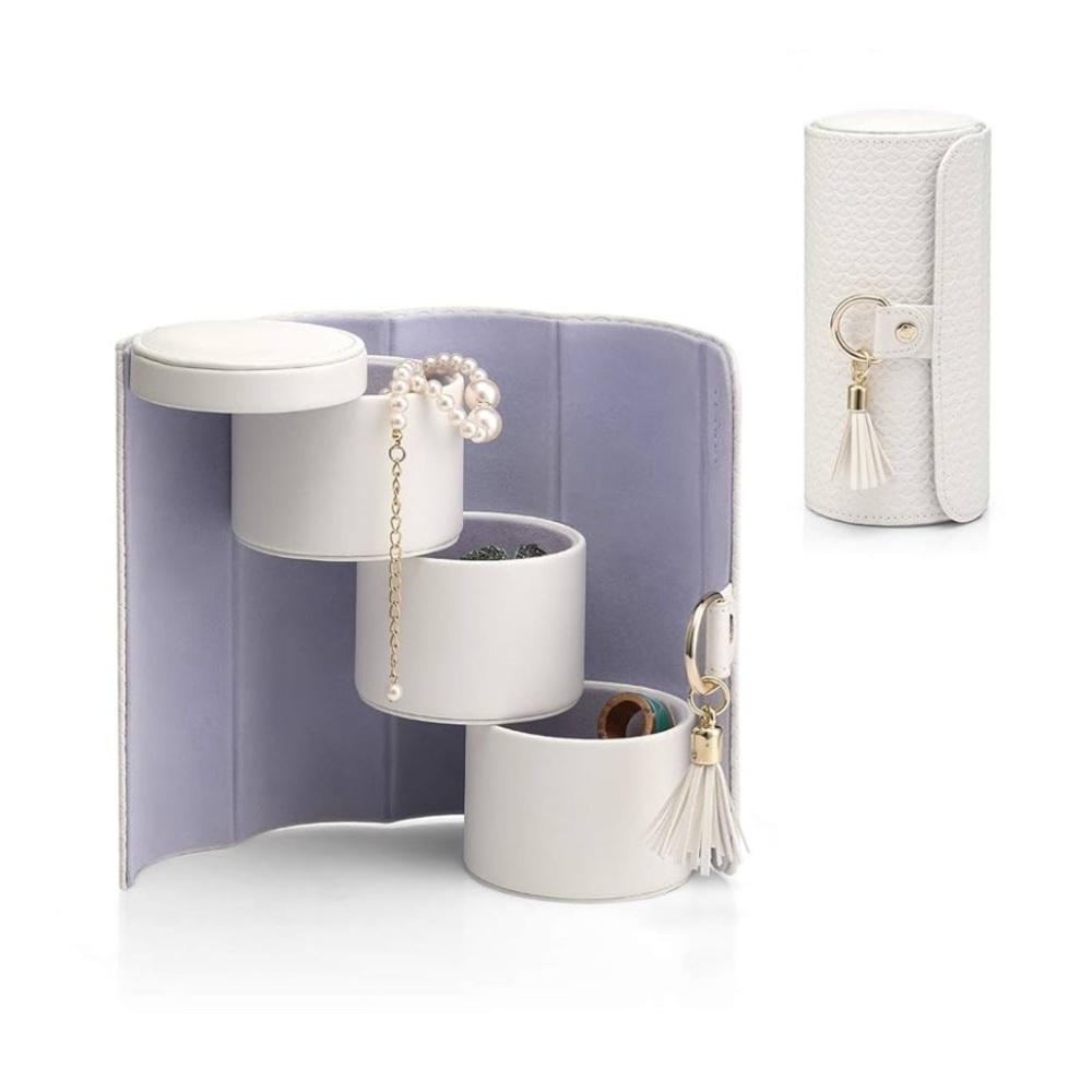 Jewelry Case Travel Hard Sided Like New White With Gold Accents & Velvet Inside